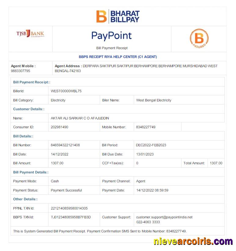 INDIA WEST BENGAL ELECTRICITY utility bill